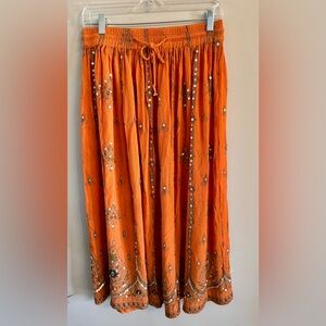 Monroe & Main Orange Hippie Boho Festival Skirt With Beading Size M